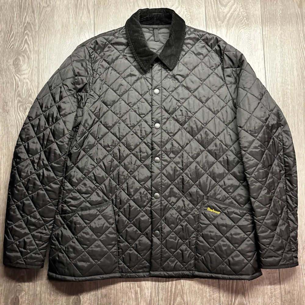 Barbour Heritage Liddesdale Quilted Jacket Mens XXL Black Corduroy Colar MQU0240